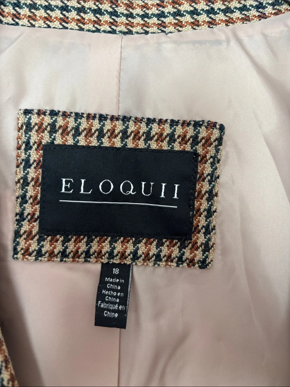 Eloquii Brown Houndstooth Single-Button Blazer
